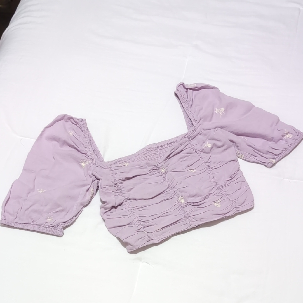 Lilac Off-Shoulder Ruched Crop Top